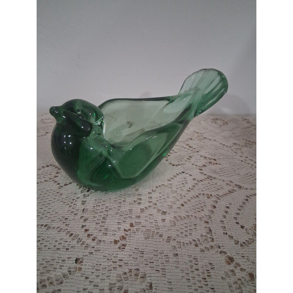 Vtg Fenton Glass Green Dove Bird Votive Candle Holder Trinket Nut Dish